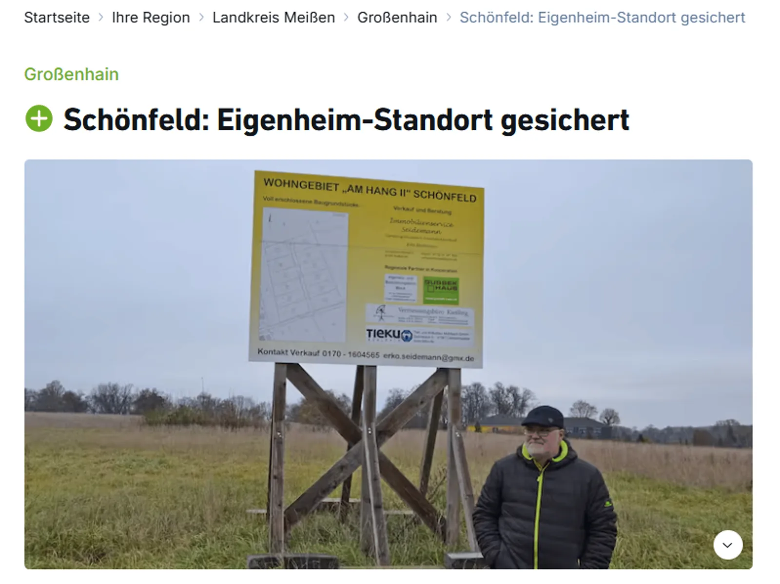 Beitrag der Sächsischen Zeitung: Schönfeld: Eigenheim-Standort gesichert