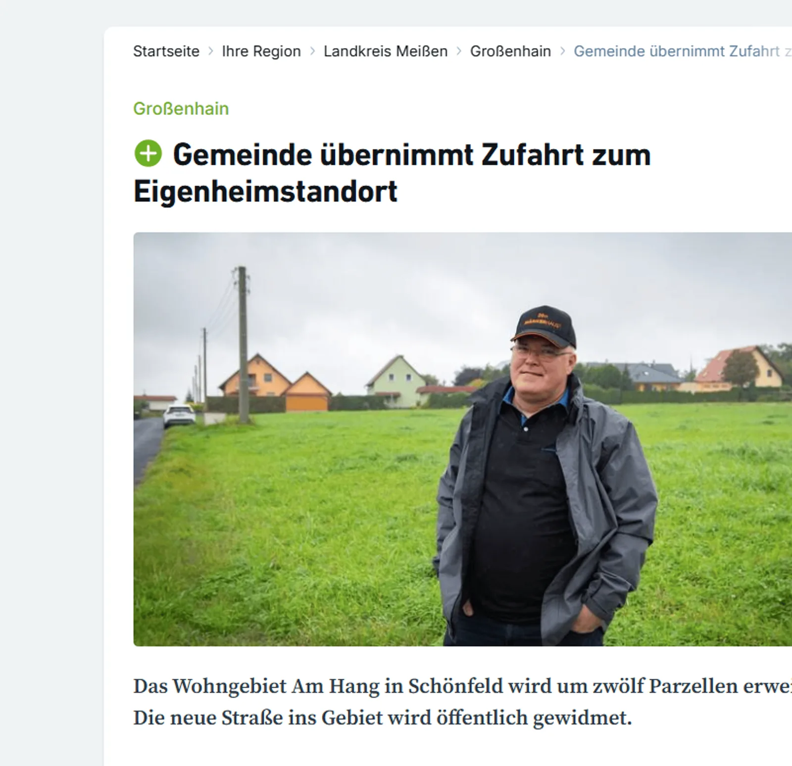 Beitrag der Sächsischen Zeitung: Gemeinde übernimmt Zufahrt zum Eigenheimstandort