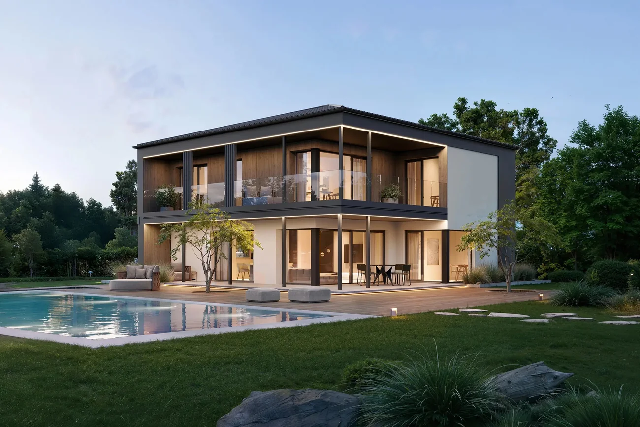Modernes fertiges Haus mit Pool